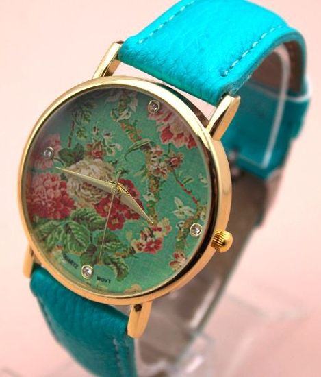 Dámské květované hodinky - modré