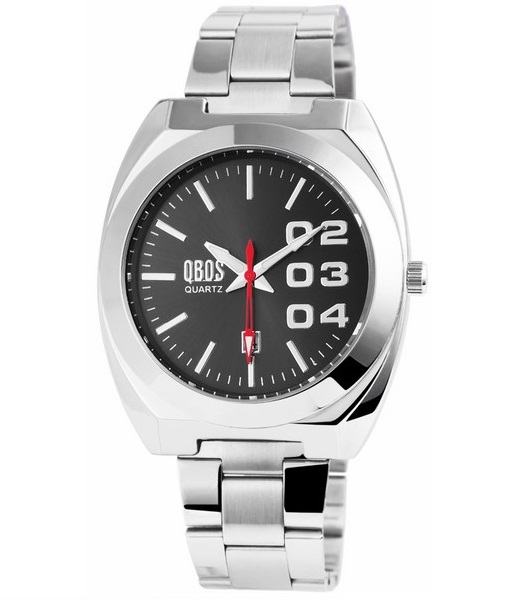 Pánské kovové hodinky QBOS stříbrné černé