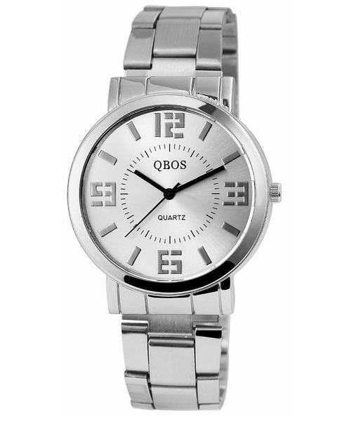 Pánské kovové hodinky QBOS Round stříbrné