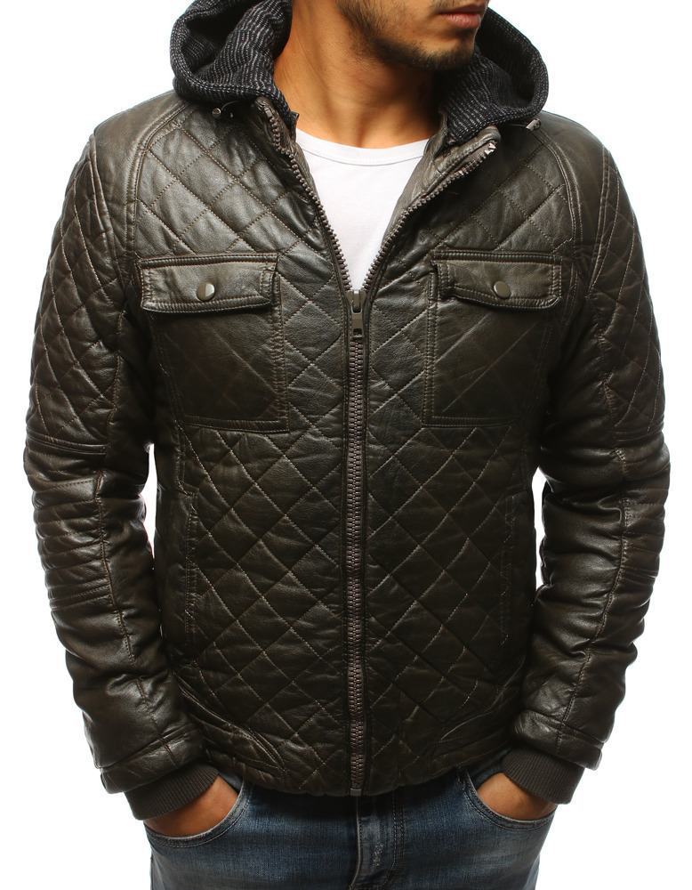 Pánská zimní kožená bunda khaki tx2431